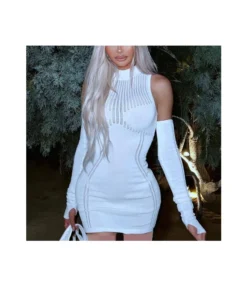 Sexy Round Neck Sleeveless Long-Sleeve Knitted Bodycon Dress Wholesale Dresses SD510133