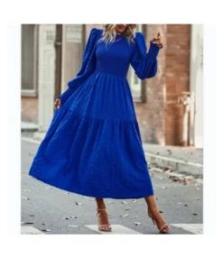 Solid Color Casual Long Sleeve Wide Swing Mid-Length Dress Wholesale Dresses SDN537179