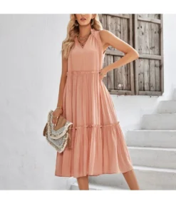 Casual V-Neck Sleeveless Loose Smocked Tank Dress Wholesale Dresses SDN538805