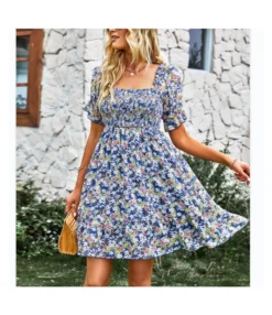 Short Sleeve Square Neck Chic Floral Dress Wholesale Dresses SDN535562