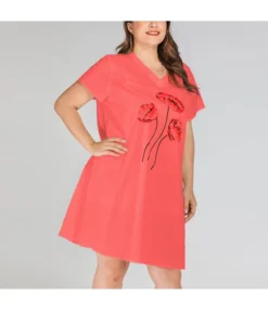 Flower Print Wholesale Plus Size T Shirt Dress SD200005