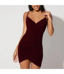 Deep V Pleated Bag Hip Irregular Hem Velvet Sling Bodycon Dress Wholesale Dresses Sexy Womens Clothes SD204569