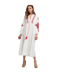 Women Clothing Embroidery Tassel Vintage Dresses V-Neck Bohemian Dress SD180664