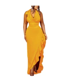 Halter Neck Sexy Backless Ruffle Dress Wholesale Womens Clothing N3823103000110