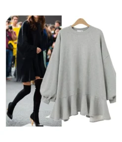Round Neck Lantern Sleeve Sweatshirt Dress SD070138