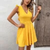 Backless Wooden Ears Sleeveless V-Neck Solid Color Dress Wholesale Dresses N4623041000136