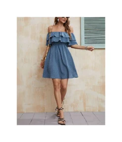 Bead Ball Solid Color Ruffled One Shoulder Dress Wholesale Dresses N4623040100031