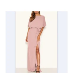 Elegant Slit Solid Color Shoulder Sleeve Party Dress Wholesale Dresses N4623051900064