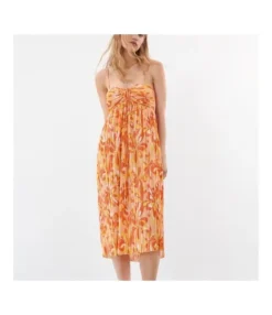 Printed Loose Open-Back Tie-Up Pleated Slip Dress Wholesale Dresses SDN533953