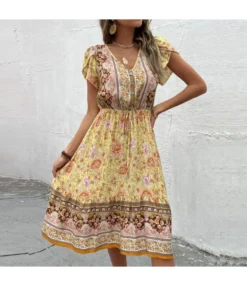 V-Neck Printed Casual Boho Dress Wholesale Bohemian Dress For Women SDN537281