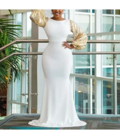 Sequins Patchwork Back Hollow Slim Floor Long Dress SD080537