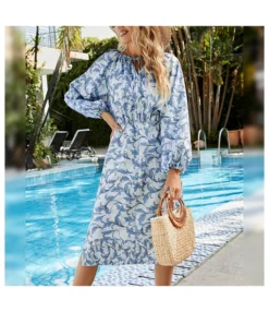 Lace-Up Long Sleeve Off Shoulder Vacation Slit Midi Dress Wholesale Dresses SDN580898