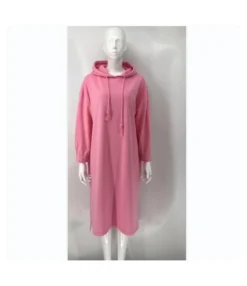 Casual Loose Drawstring Hooded Knit Sweater Dress Long Sleeve Solid Color Midi Wholesale Sweatshirt Dresses SDN562151