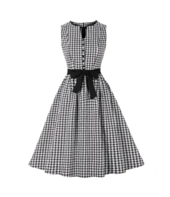 Plaid Print Sleeveless Tie Up 80'S Vintage Swing Dress Wholesale Dresses SDN536254