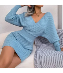 Sexy V-Neck Cross Bat Sleeve Mini Dress Long Sleeve Bodycon Wholesale Dresses SDN360688