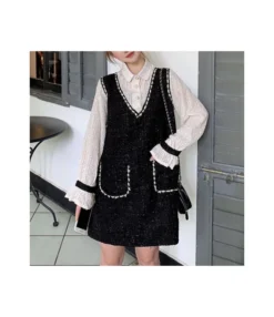 Contrast Color Long Sleeve Ruffled Neck Elegant A-Line Dress With Pocket Wholesale Dresses SD95416