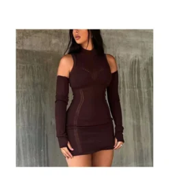 Sexy See-Through Long Sleeve Knit Bodycon Mini Dress Wholesale Dresses SDN562577