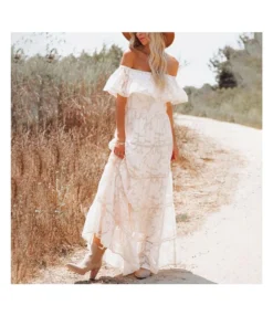 One-Shoulder Jacquard Elegant Wooden Ears Bohemian Dress Wholesale Dresses N462123032800172