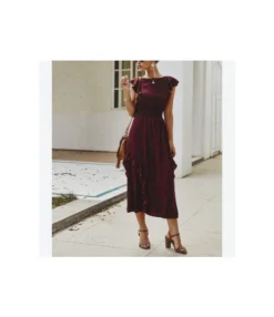 Chiffon Chic Ruffle Design Round Neck Wholesale Dresses Sleeveless Midi Dress SD202926