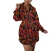 Fashion Lapel Pleated Print Shirt Dress With Belt Single-Breasted A-Line Wholesale Dresses SDN562509