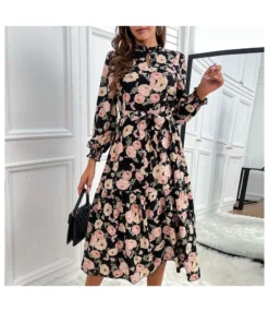 Print Wholesale Boho Dress Valentine'S Day Lace-Up Chiffon SD181175