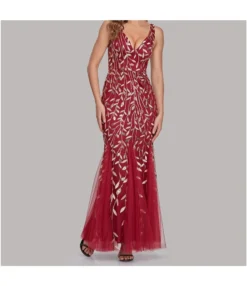 Sexy V-Neck Leaf Embroidered Sequins Slim Fishtail Prom Evening Dress Wholesale Maxi Dresses SDN535240