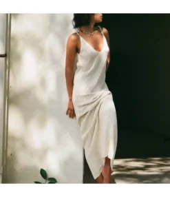 Temperament Low Cut Loose Hollow Knit Sling Dress Wholesale Maxi Dresses SDN539929