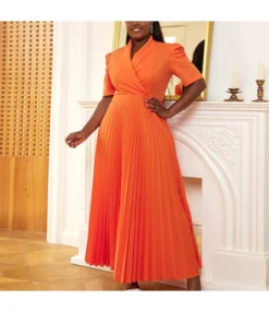 Suit Collar Business Commuting Pleated Puff Sleeve Dress Wholesale Dresses N4623050600023