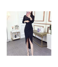 Sexy V Neck Long Sleeve High Waist Prom Bodycon Midi Dress Wholesale Dresses SD5117481