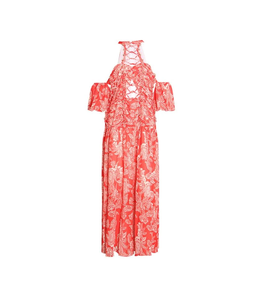 Printed Unique Design Hollow Sexy Tieback Vacation Swing Dress Beach Lantern Short Sleeve Halterneck Maxi Dresses Wholesale Bohemian Dress For Women SD531285 - Image 3