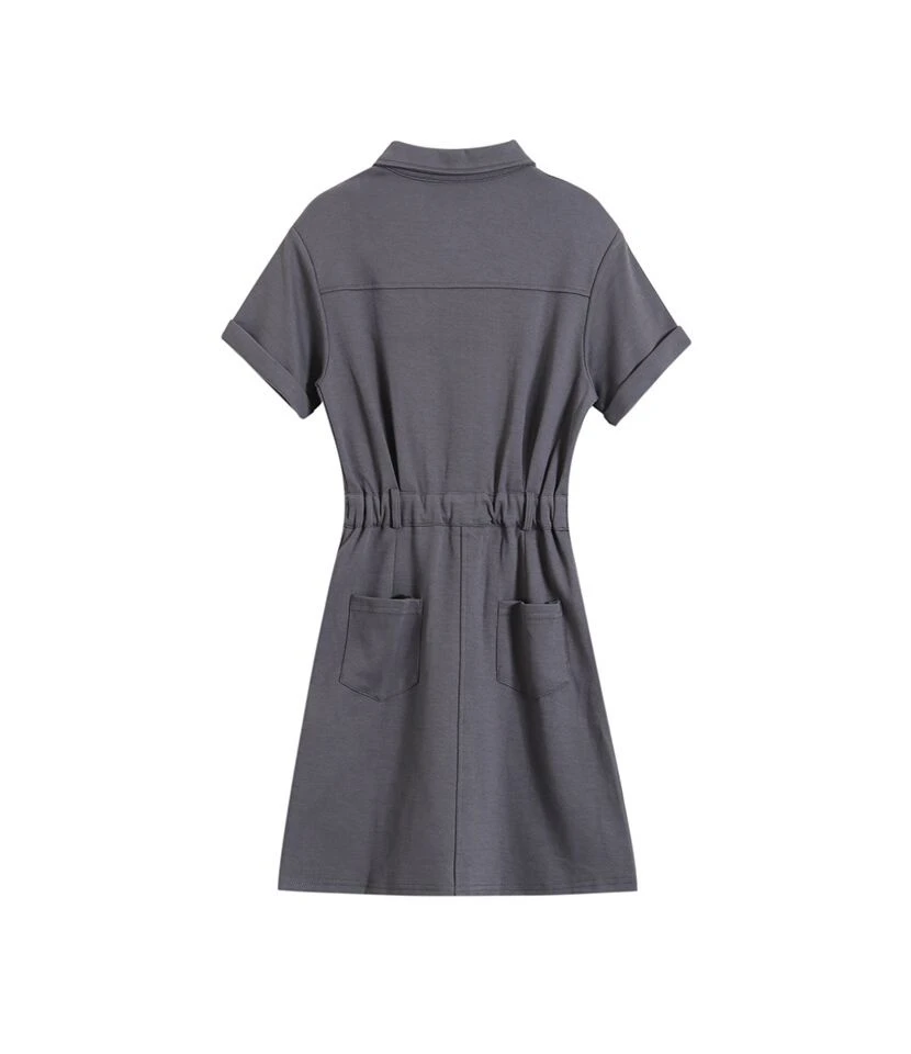 Casual Two-Pocket Lapel Short-Sleeved Button-Down Slim-Fit Dress Wholesale Dresses SDV464344 - Image 3