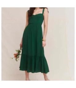 Solid Color Vintage Sundresses Elegant Sling Mid-Length Ruffled Dress Chic Wholesale Dresses SDN580384