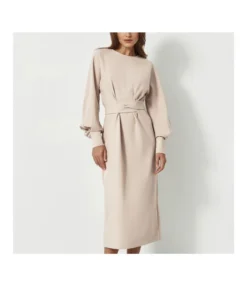 Tie Niche Solid Color Long-Sleeved Commuter Midi Dress Wholesale Dresses SDV463828