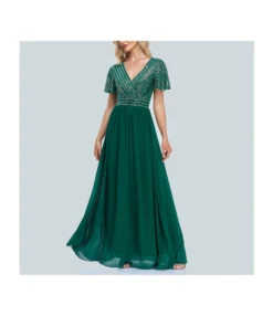 Short Sleeve Sequin Chiffon Swing Party Prom Evening Dress Wholesale Maxi Dresses SDN535279