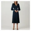V Neck Nipped Waist Vintage Midi Satin Dress Wholesale Dresses SDN536436