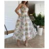 Floral Embroidering Nipped Waist Sundresses Sexy Strap Sling Mid-Length Party Fluffy Dress Wholesale Dresses SDN533050