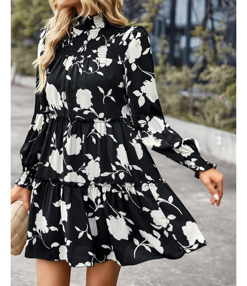Elegant Print Long Sleeve Dress Loose High Waist Wholesale Dresses SDN560955 - Image 5