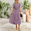 Summer Elegant Waist Trimming Short-Sleeved Long Floral Dress Wholesale Dresses N5323022800184