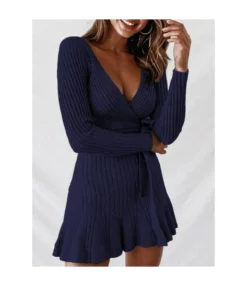 Wholesale Commute Low Cut Women Knit Mini Dress SS210184