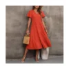 V-Neck Flare Short Sleeve Casual Smocked Dress Wholesale Dresses SDN580913
