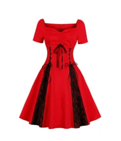 Gothic Sexy Off-Shoulder Lace Swing Dress Short Sleeve Lace-Up Wholesale Dresses SDN562435