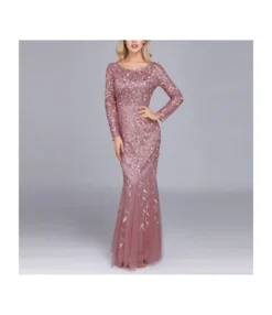 Women Long Sleeve Fishtail Sequin Banquet Evening Prom Dress Wholeslae Maxi Dresses SDN535537