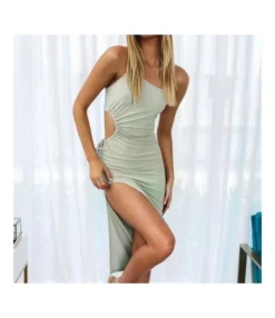 Sexy Asymmetrical Shoulder Straps Hollow Out Slim Sling Dress Wholesale Dresses SDN535817