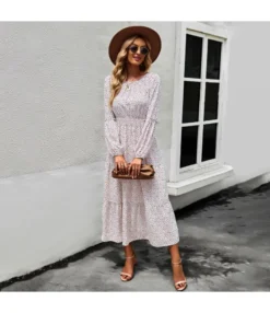 Floral Print Casual Nipped Waist Swing Smocked Dress Wholesale Dresses SDN536741