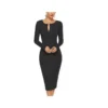Round Neck Button Long Sleeve Fashion Wholesale Jersey Dresses Mid Length Dress SD165573