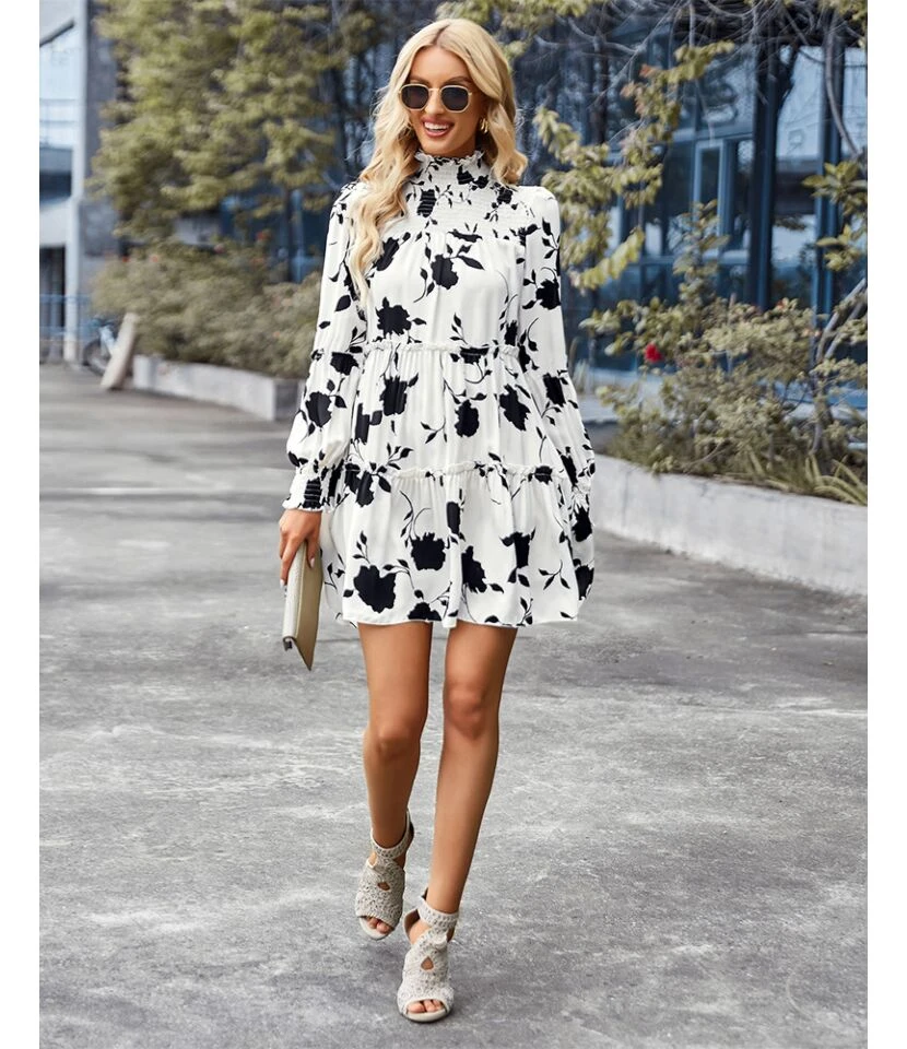 Elegant Print Long Sleeve Dress Loose High Waist Wholesale Dresses SDN560955 - Image 4