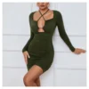 Sexy Halter-Neck Hollow Strap Tight Long Sleeve Bodycon Dress Wholesale Dresses SDN538004