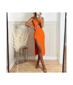 Orange Fashion Cutout Hip Slit Sling Knit Bodycon Dress Sexy Wholesale Jersey Dresses SDN532444