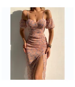 Sexy Off Shoulder Print Wrap Sling Dress Slim Irregular High Fork Wholesale Dresses SDN560060