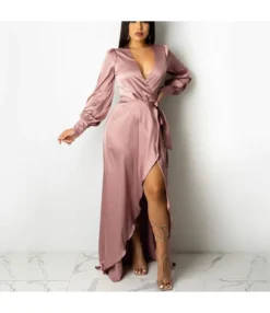 Long Sleeve Slit Dress Wholesale Fashion Sexy Solid Women V Neck SD200639